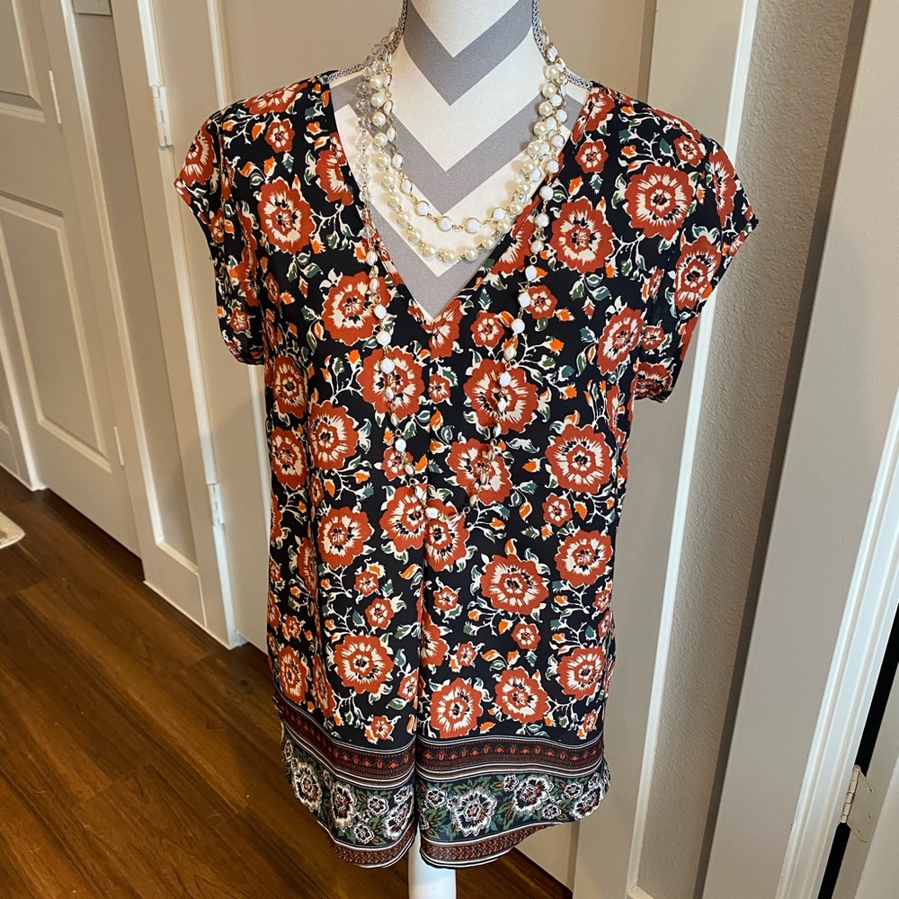 DR2 Floral and Geometric Stripe Top
